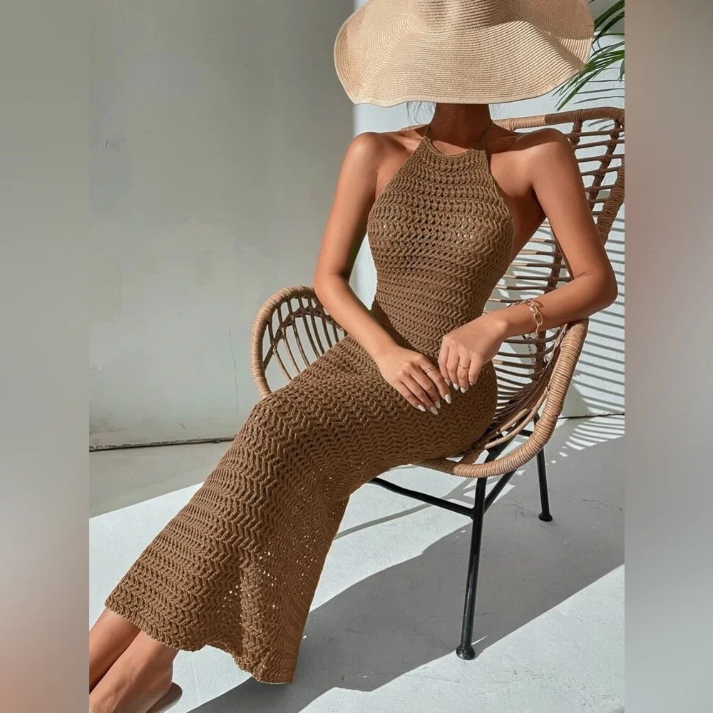 Josephine Crochet Backless Halter Neck Bodycon Dress - Picture 6 of 8